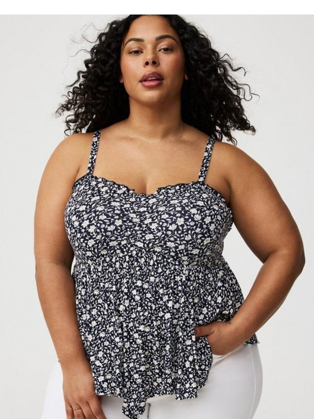 torrid Navy and White Floral Smocked Camisole